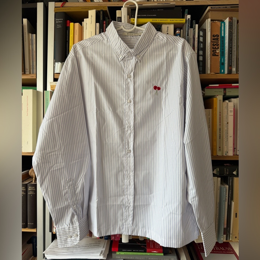 MNML White and Blue Striped Button Down Cotton Shirt